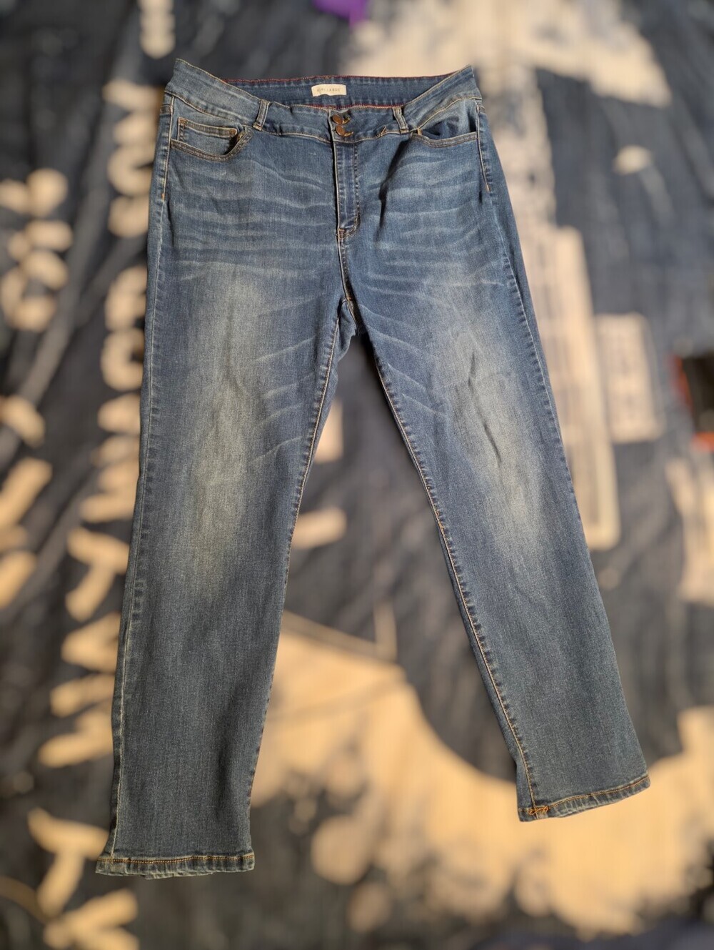 Kiki LaRue Blue Medium Wash Double Button Straight Leg Stretch Jeans